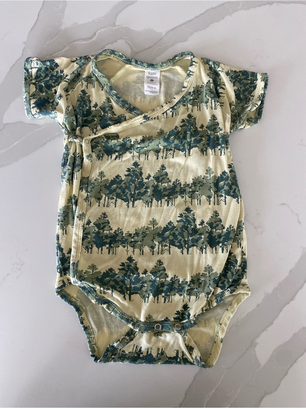 Kate Quinn organic Bamboo Knit Tree Print Wrap Bodysuit Short Sleeve 18-24M